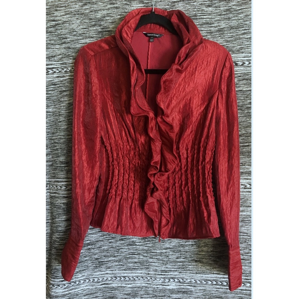 Samuel Dong  metallic red Zip up blazer